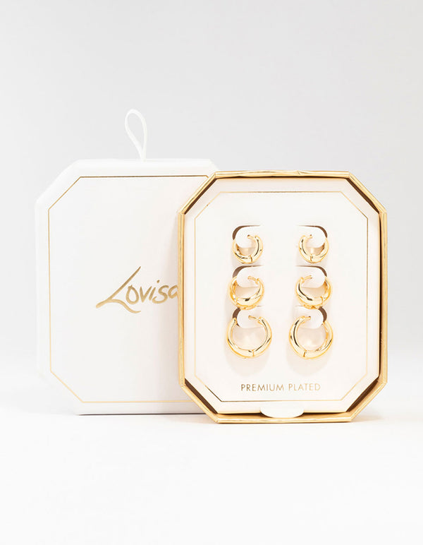 Gold Plated Clean Hoop Earrings 3-Pack