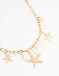 Gold Plated Genuine Shell & Stone Charm Necklace - link has visual effect only