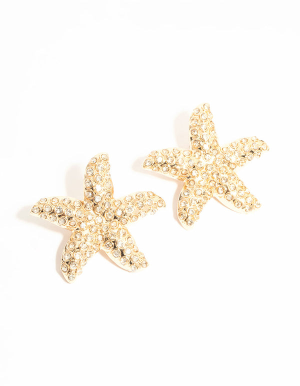 Large Diamante Starfish Stud Earrings