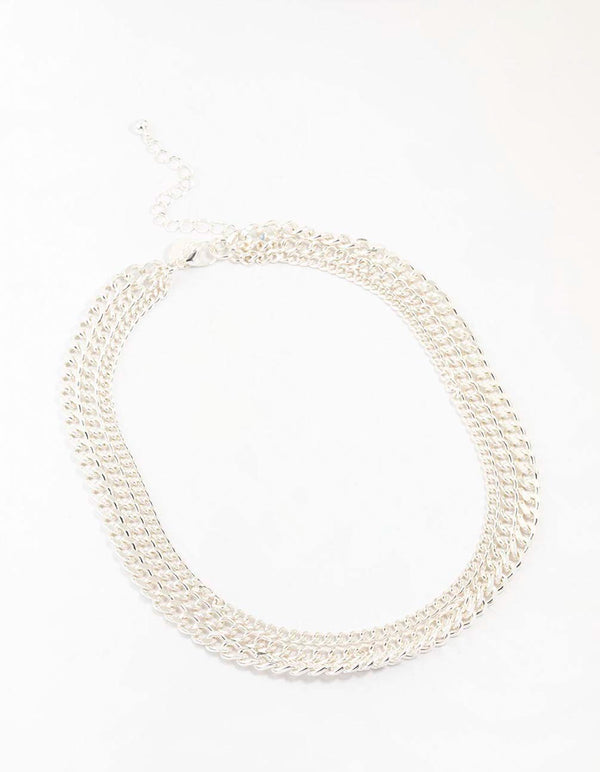 Silver Mixed Triple Layered Chain Necklace