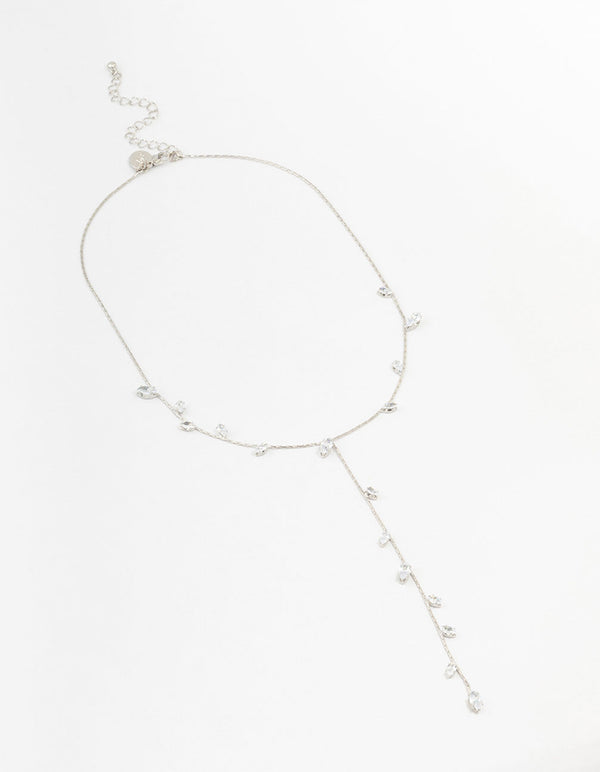 Silver Cubic Zirconia Vine Leaf Y-Necklace