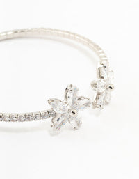Silver Cubic Zirconia Flower Wrist Cuff - link has visual effect only