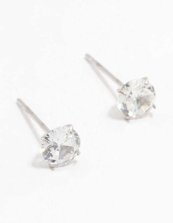thumbnail image 2 of Women's Stainless Steel Cubic Zirconia Silver Stud Earrings - Nickel Free 2 of 5