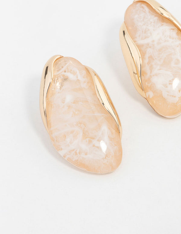 Marble Oval Disc Drop Earrings