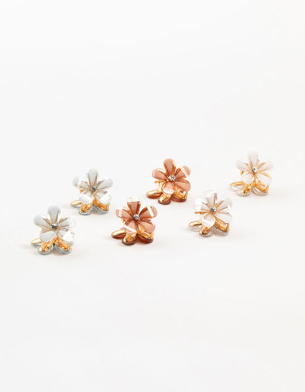 Gold Diamante Mini Flower Clips