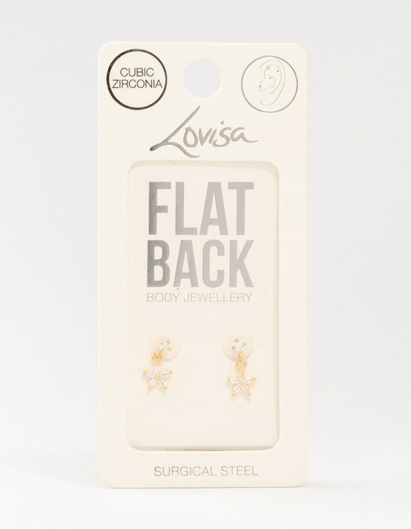 Gold Plated Surgical Steel Flower Drop Flat Backs 2-Pack