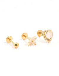 Gold Plated Surgical Steel Heart and Flower Flat Backs 3-Pack - link has visual effect only