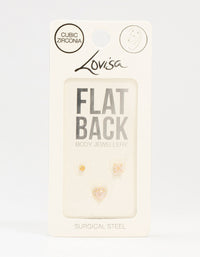 Gold Plated Surgical Steel Heart and Flower Flat Backs 3-Pack - link has visual effect only