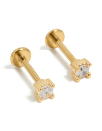 Gold Plated Titanium Cubic Zirconia Stud Flat Backs 2-Pack - link has visual effect only