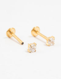 Gold Plated Titanium Cubic Zirconia Stud Flat Backs 2-Pack - link has visual effect only