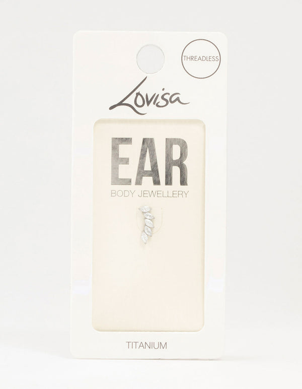 Titanium Cubic Zirconia Stacked Leaves Flat Back