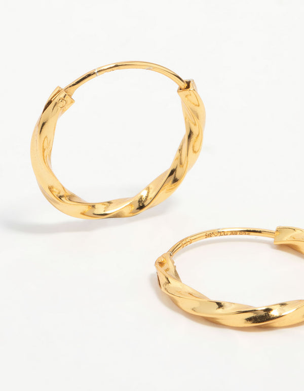 Gold Plated Sterling Silver Twisted Hoop Earrings 15MM