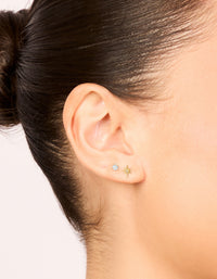 Gold Plated Sterling Silver Mini Starburst Earrings 2-Pack - link has visual effect only