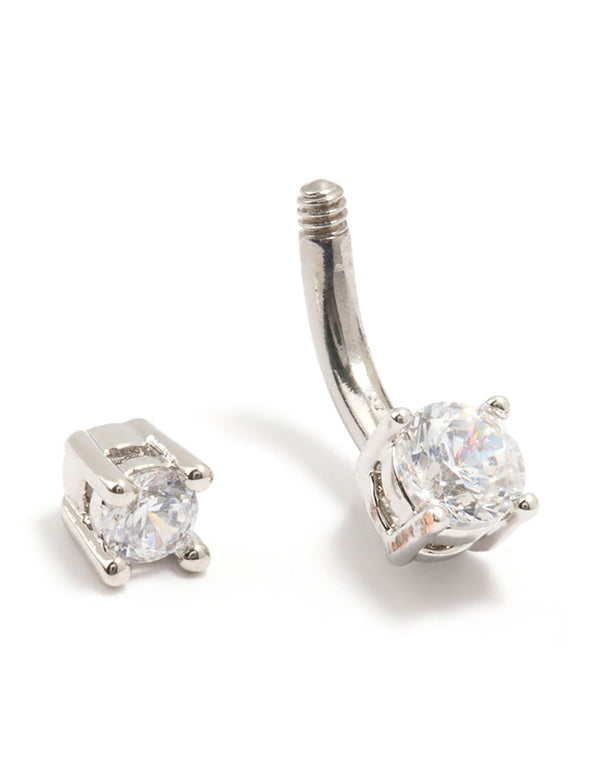 Surgical Steel Double Mini Cubic Zirconia Belly Bar