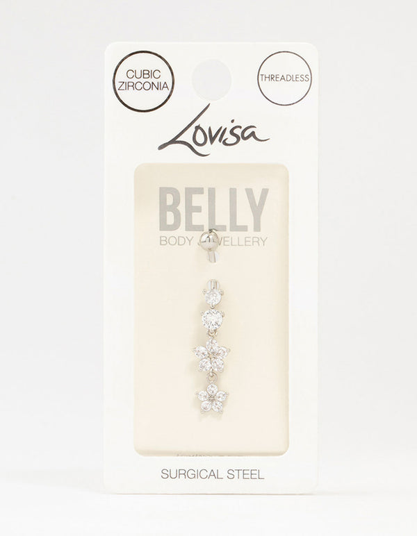 Surgical Steel Double Flower Drop Belly Bar