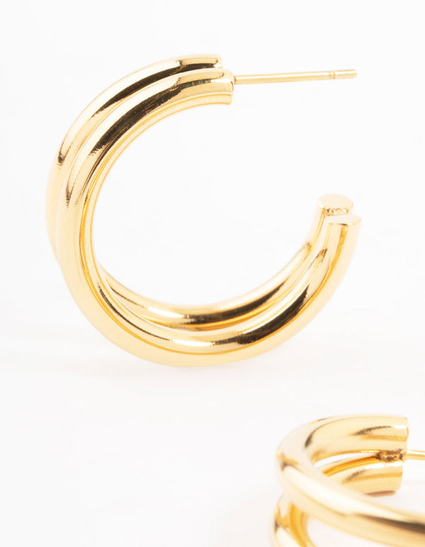 Waterproof Gold Plated Stainless Steel Two Layered Hoop Earrings