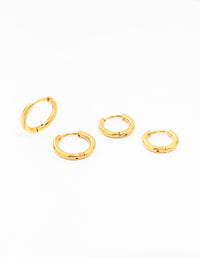 Waterproof Gold Plated Stainless Steel Medium Hoop Earrings 2-Pack - link has visual effect only