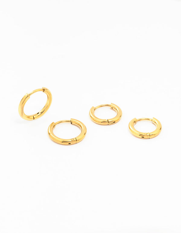 Waterproof Gold Plated Stainless Steel Medium Hoop Earrings 2-Pack