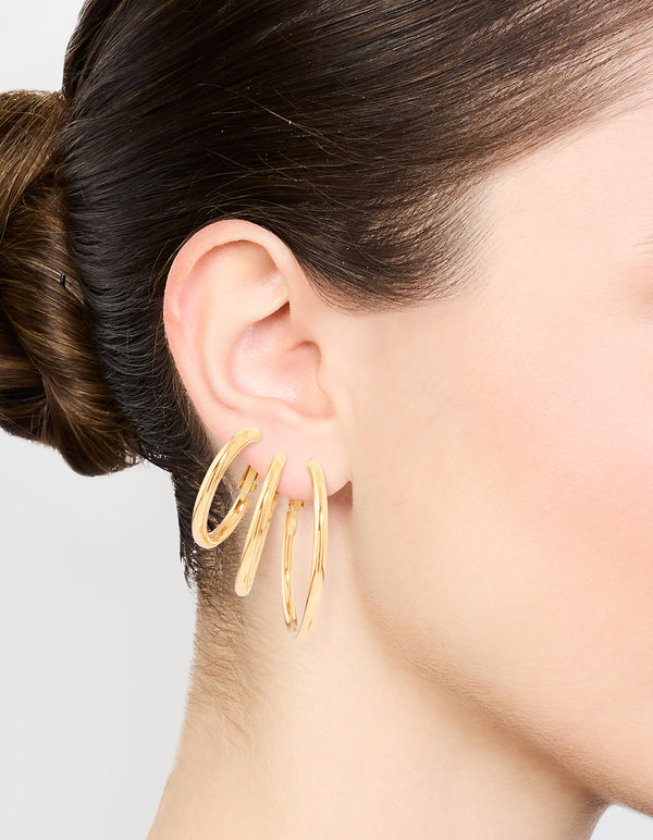 Waterproof Gold Plated Stainless Steel Large Basic Hoop Earrings 3-Pack