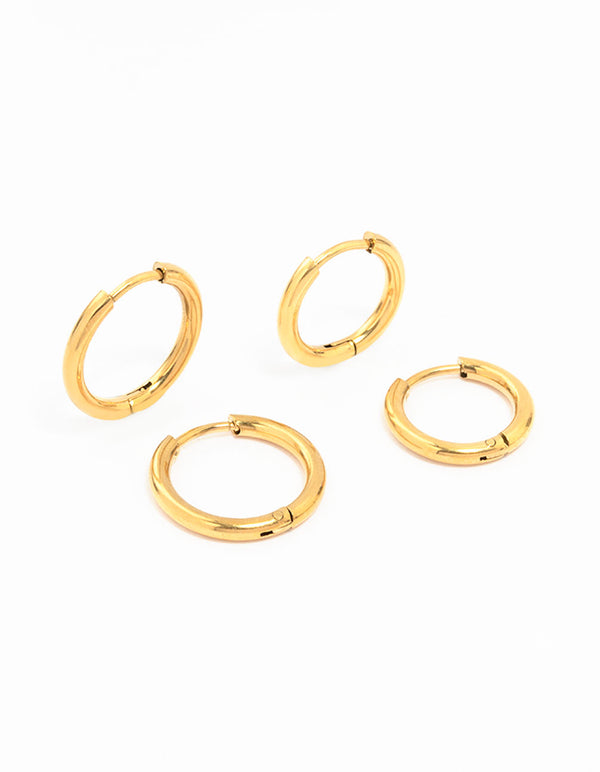 Waterproof Gold Plated  Stainless Steel Small Hoop Earrings 2-Pack