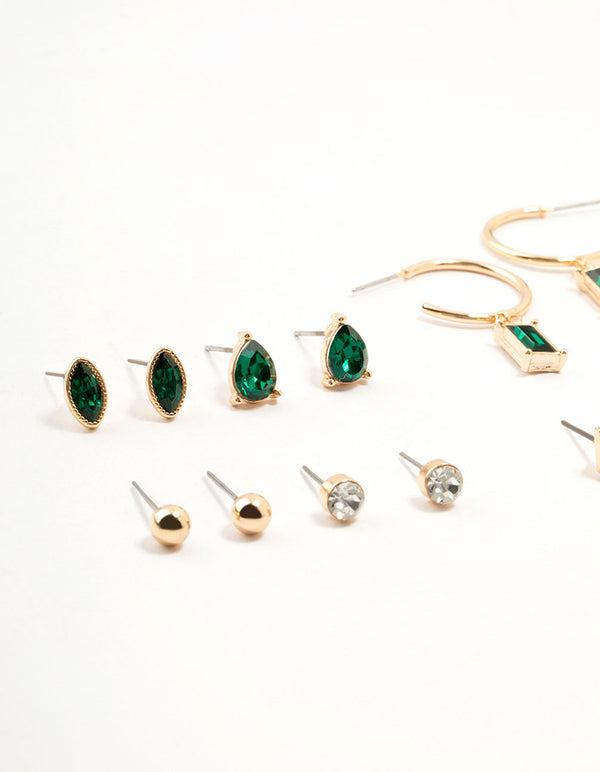 Gold Emerald Stone Earrings 8-Pack
