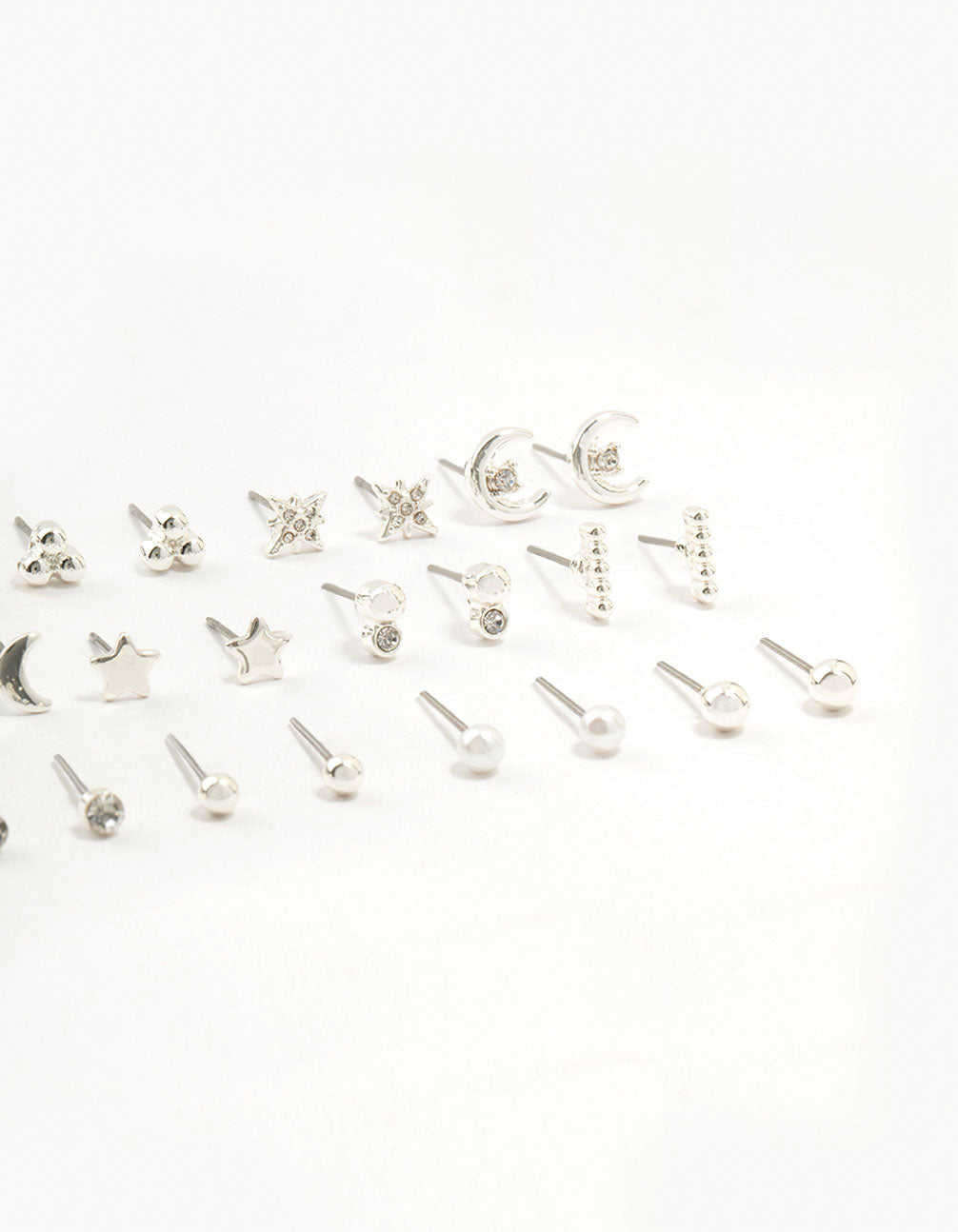 Silver Star & Moon Stud Earrings 12-Pack