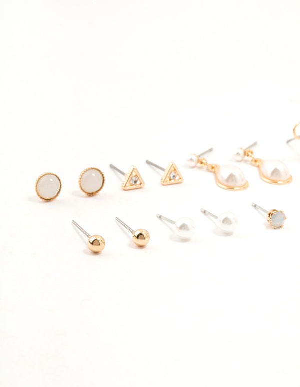 Gold Marbled Pearl & Bow Earrings 8-Pack