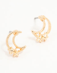 Gold Stapled Moon & Star Stud Earrings - link has visual effect only