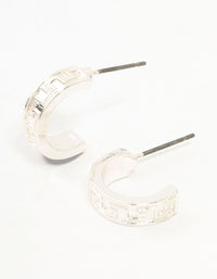 Silver Wide Greek Key Huggie Earrings - link has visual effect only