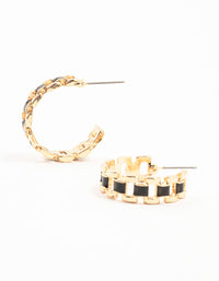 Gold & Black Narrow Watch Strap Hoop Earrings - link has visual effect only