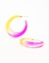 Yellow & Pink Acrylic Pointed Wide Hoop Earrings - link has visual effect only