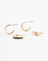 Gold & Black Cross Over Hoop Earrings 2-Pack - link has visual effect only