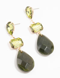 Gold Rectangular Green Diamante Drop Earrings - link has visual effect only