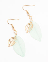 Gold Filigree Green Acrylic Leaf Drop Earrings - link has visual effect only