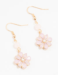 Gold & Pink Beaded Diamante Flower Drop Earrings - link has visual effect only