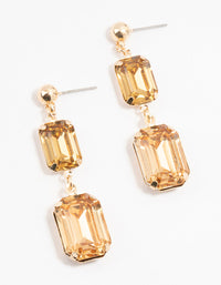 Gold Double Rectangle Orange Diamante Drop Earrings - link has visual effect only