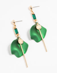 Gold Green Pearlised Bow Chain Drop Earrings - link has visual effect only