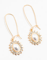 Gold Pearl &  Flower Fish Hook Hoop Earrings - link has visual effect only