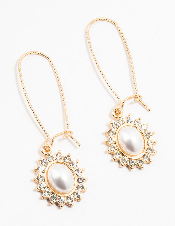 Gold Pearl &  Flower Fish Hook Hoop Earrings