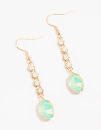 Gold & Green Cup Chain Diamante Oval Drop Earrings - link has visual effect only