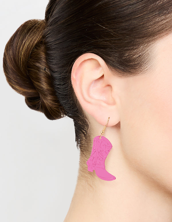Pink Acrylic Cowboy Drop Earrings