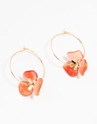 Red Acrylic Large Flower Wire Hoop Earrings - link has visual effect only