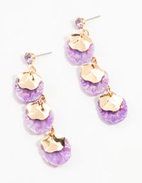 Purple Acrylic Pearlised Petal Drop Gold Earrings - link has visual effect only