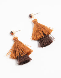 Brown Fabric Tassel Diamante Drop Earrings - link has visual effect only
