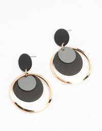 Black Coated Metal Layered Disc Drop Earrings - link has visual effect only