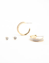 Gold Diamante Glitter Hoop & Stud Earrings 2-Pack - link has visual effect only