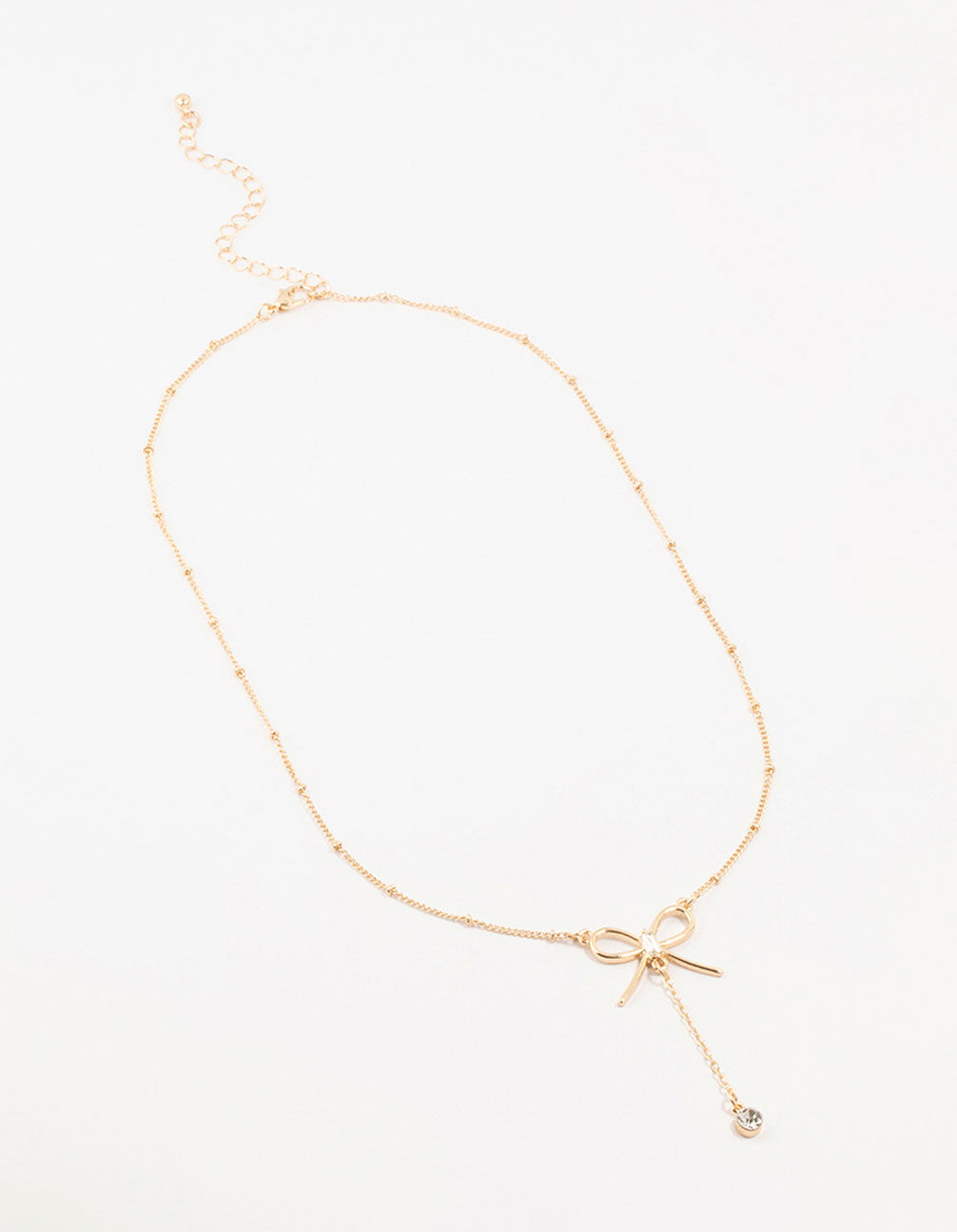 Gold Diamante Ball & Chain Bow Drop Necklace