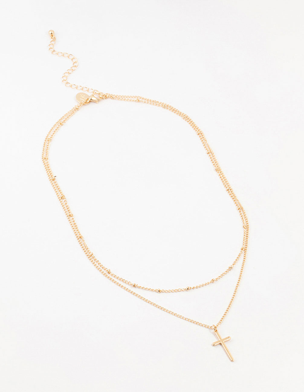 Gold Ball Chain & Cross Layered Necklace