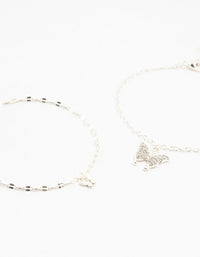 Silver Diamante Butterfly Charm Bracelets 2-Pack - link has visual effect only