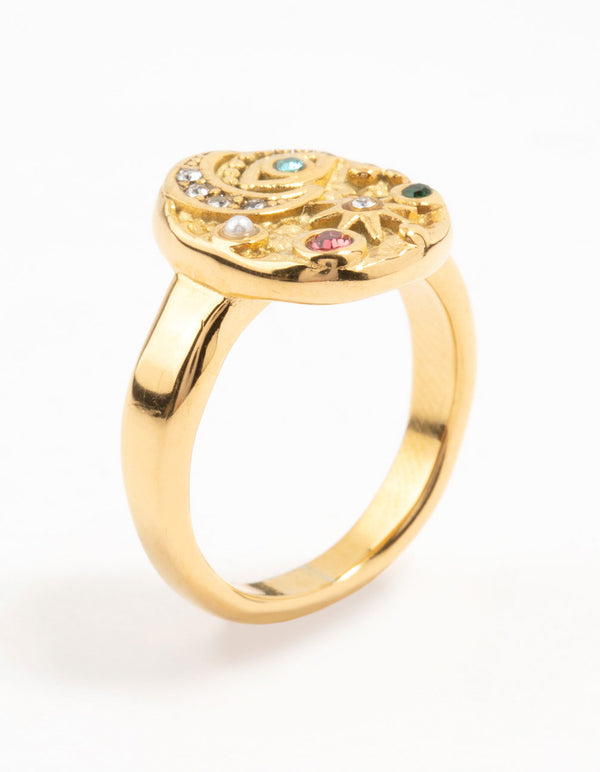 Waterproof Gold Plated Stainless Steel Celestial Cocktail Ring
